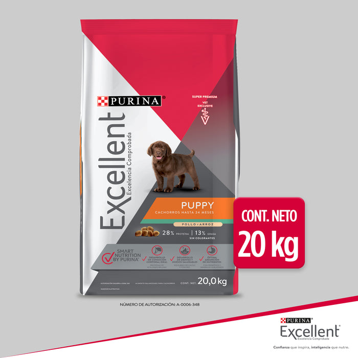 Purina® Excellent® Complete Pollo y Arroz, Alimento Seco Cachorro Razas pequeñas, bulto de 20kg
