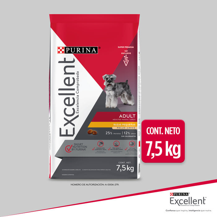 Purina® Excellent® Complete Pollo y Arroz, Alimento Seco Adultos Razas pequeñas, bulto de 7.5kg
