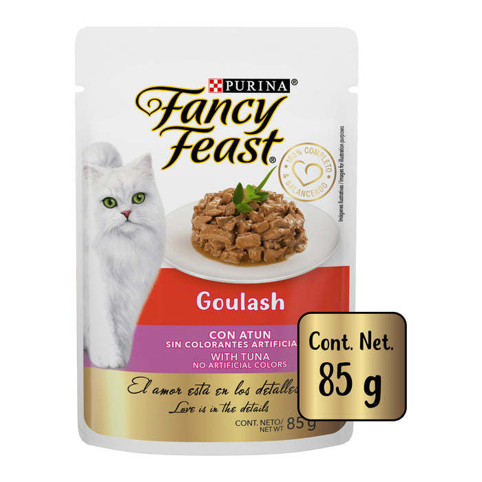 Purina® Fancy Feast® Goulash Atún Alimento Húmedo para gatos adultos, (paquete con 12 sobres)