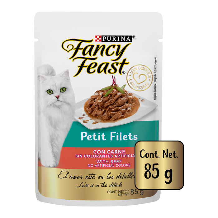 Purina® Fancy Feast® Petit Filets Carne Alimento Húmedo para gatos adultos (paquete con 12 sobres)