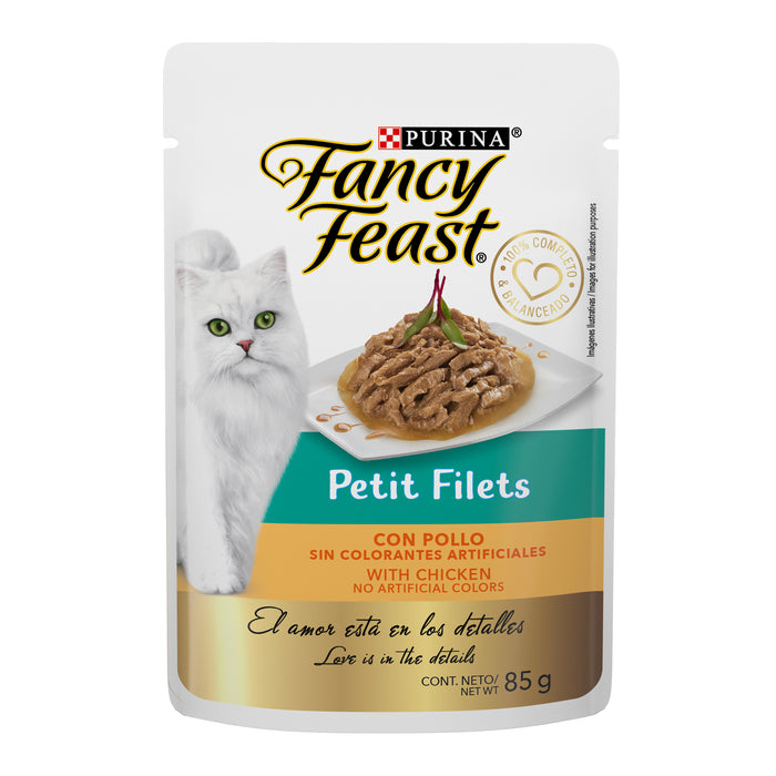 Purina® Fancy Feast® Petit Filets Pollo Alimento Húmedo para gatos adultos (paquete de 12 sobres)