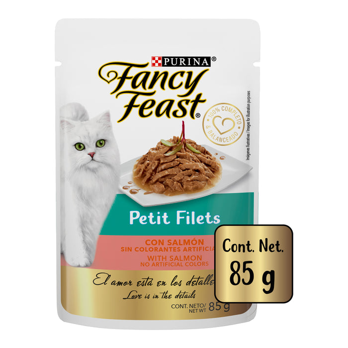 Purina® Fancy Feast® Petit Filets Salmón Alimento Húmedo para gatos adultos (paquete de 12 sobres)