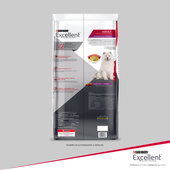 Purina® Excellent® Complete Cordero y Arroz, Alimento Seco Adulto, bulto de 20kg