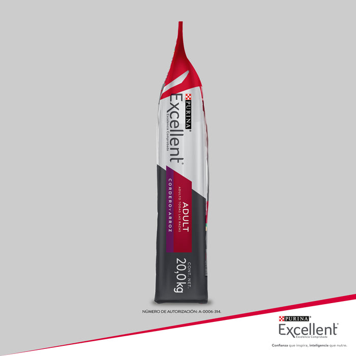 Purina® Excellent® Complete Cordero y Arroz, Alimento Seco Adulto, bulto de 20kg