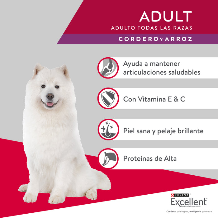 Purina® Excellent® Complete Cordero y Arroz, Alimento Seco Adulto, bulto de 20kg