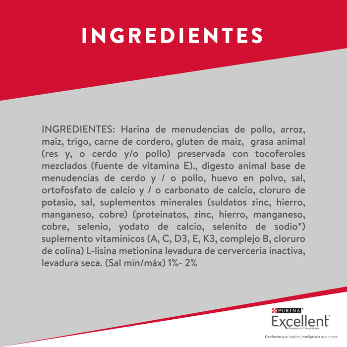 Purina® Excellent® Complete Cordero y Arroz, Alimento Seco Adulto, bulto de 20kg