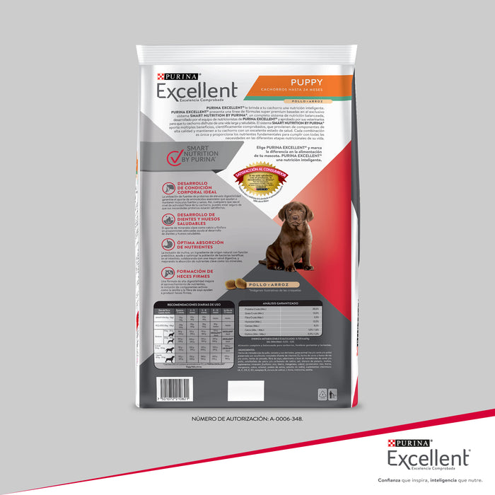 Purina® Excellent® Complete Pollo y Arroz, Alimento Seco Cachorro Razas pequeñas, bulto de 20kg