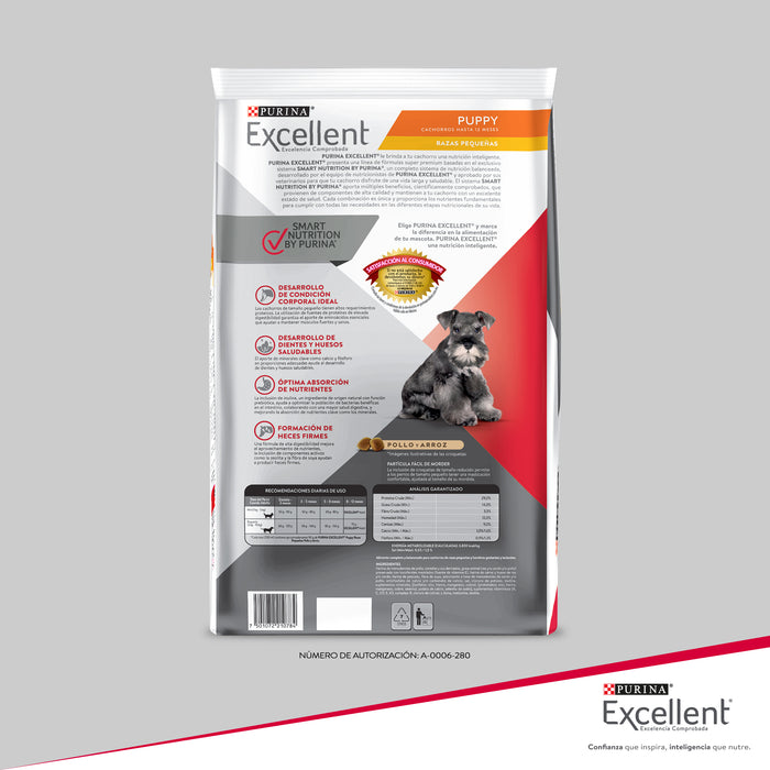 Purina® Excellent® Complete Pollo y Arroz, Alimento Seco Cachorro Razas pequeñas, bulto de 3.5kg