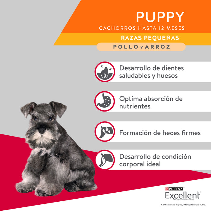 Purina® Excellent® Complete Pollo y Arroz, Alimento Seco Cachorro Razas pequeñas, bulto de 3.5kg