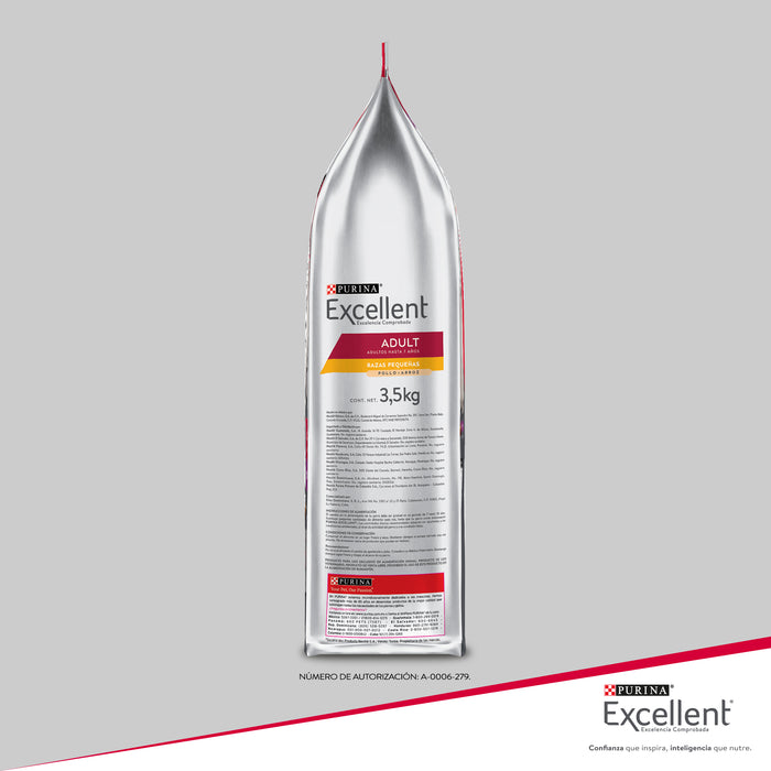 Purina® Excellent® Complete Pollo y Arroz, Alimento Seco Adultos Razas pequeñas, bulto de 3.5kg