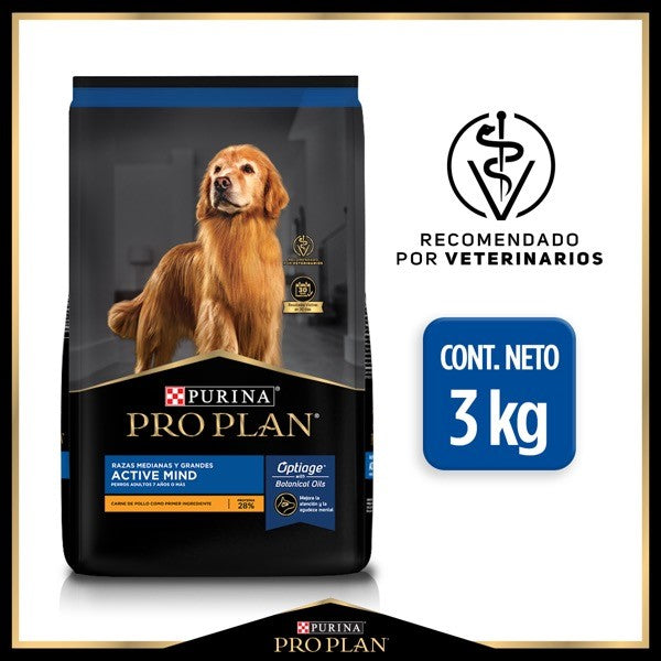 Purina® Pro Plan® Active Mind Razas Medianas y Grandes, Alimento Seco OptiAge Pollo, bulto de 3kg