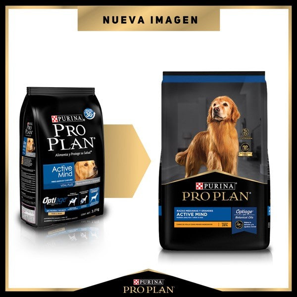 Purina® Pro Plan® Active Mind Razas Medianas y Grandes, Alimento Seco OptiAge Pollo, bulto de 10kg