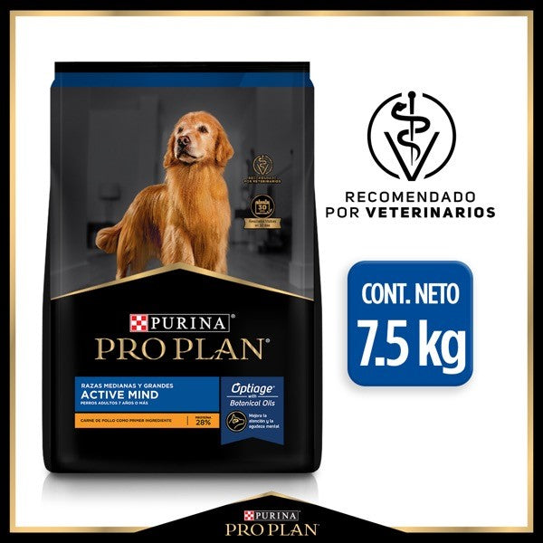 Purina® Pro Plan® Active Mind Razas Medianas y Grandes, Alimento Seco OptiAge Pollo, bulto de 7.5kg