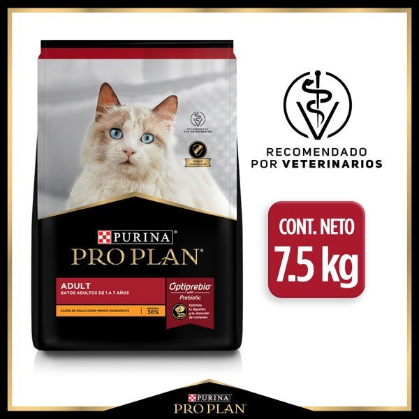 Purina® Pro Plan® Gato Adulto, Alimento Seco OptiPrebio Pollo, bulto de 7.5kg