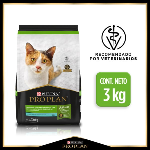 PURINA ®PRO PLAN® SENSITIVE SKIN AND STOMACH GATO  TODAS LAS RAZAS 3 KG