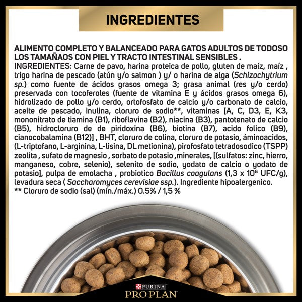 PURINA ®PRO PLAN® SENSITIVE SKIN AND STOMACH GATO  TODAS LAS RAZAS 3 KG