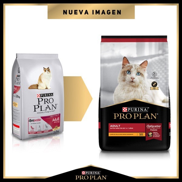 Purina® Pro Plan® Gato Adulto, Alimento Seco OptiPrebio Pollo, bulto de 3kg