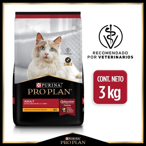 Purina® Pro Plan® Gato Adulto, Alimento Seco OptiPrebio Pollo, bulto de 3kg