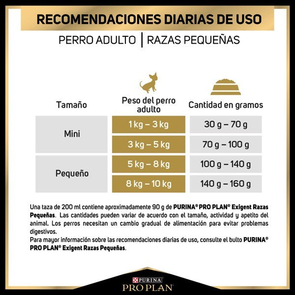 Purina® Pro Plan® Exigent Razas Pequeñas, Alimento Seco OptiEnrich Pollo, bulto de 3kg