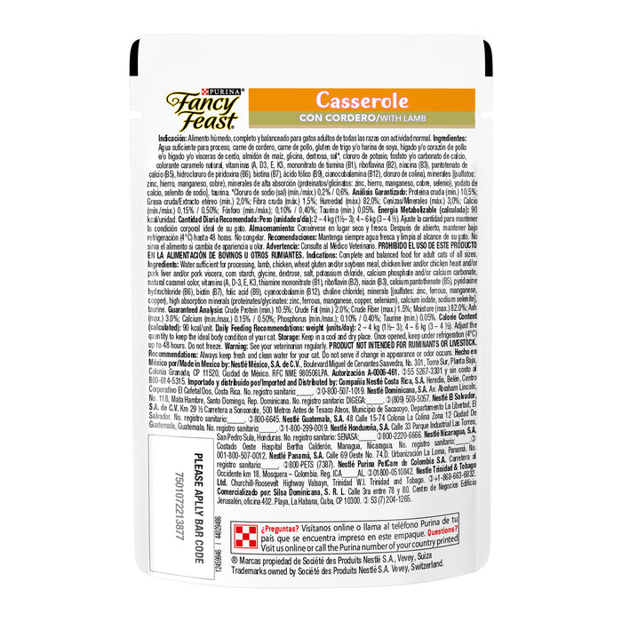 Purina® Fancy Feast® Casserole Cordero Alimento Húmedo para gatos adultos (paquete de 12 sobres)
