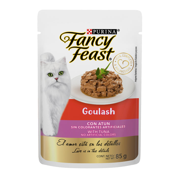 Purina® Fancy Feast® Goulash Atún Alimento Húmedo para gatos adultos, (paquete con 12 sobres)