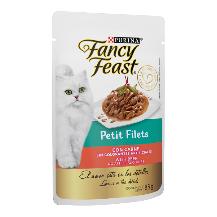 Purina® Fancy Feast® Petit Filets Carne Alimento Húmedo para gatos adultos (paquete con 12 sobres)