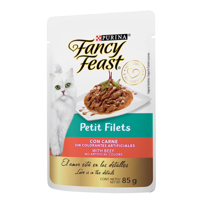 Purina® Fancy Feast® Petit Filets Carne Alimento Húmedo para gatos adultos (paquete con 12 sobres)