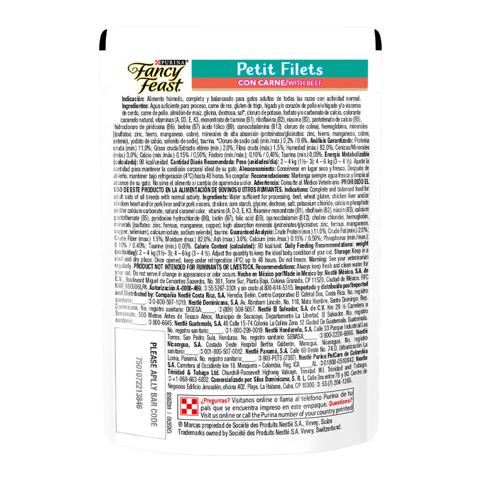 Purina® Fancy Feast® Petit Filets Carne Alimento Húmedo para gatos adultos (paquete con 12 sobres)