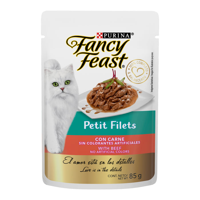 Purina® Fancy Feast® Petit Filets Carne Alimento Húmedo para gatos adultos (paquete con 12 sobres)