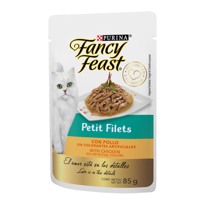 Purina® Fancy Feast® Petit Filets Pollo Alimento Húmedo para gatos adultos (paquete de 12 sobres)