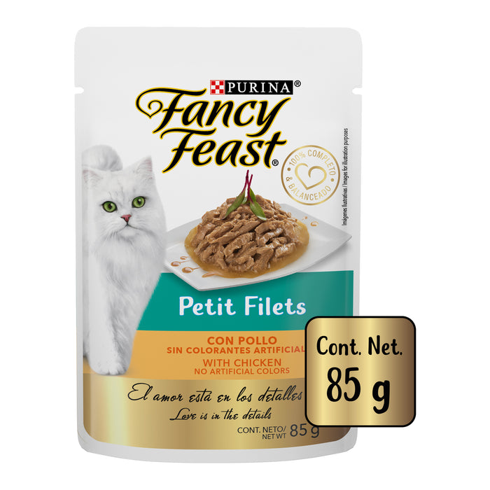 Purina® Fancy Feast® Petit Filets Pollo Alimento Húmedo para gatos adultos (paquete de 12 sobres)