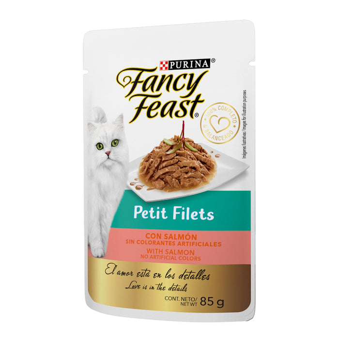 Purina® Fancy Feast® Petit Filets Salmón Alimento Húmedo para gatos adultos (paquete de 12 sobres)