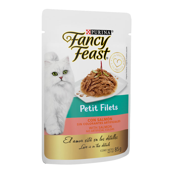 Purina® Fancy Feast® Petit Filets Salmón Alimento Húmedo para gatos adultos (paquete de 12 sobres)