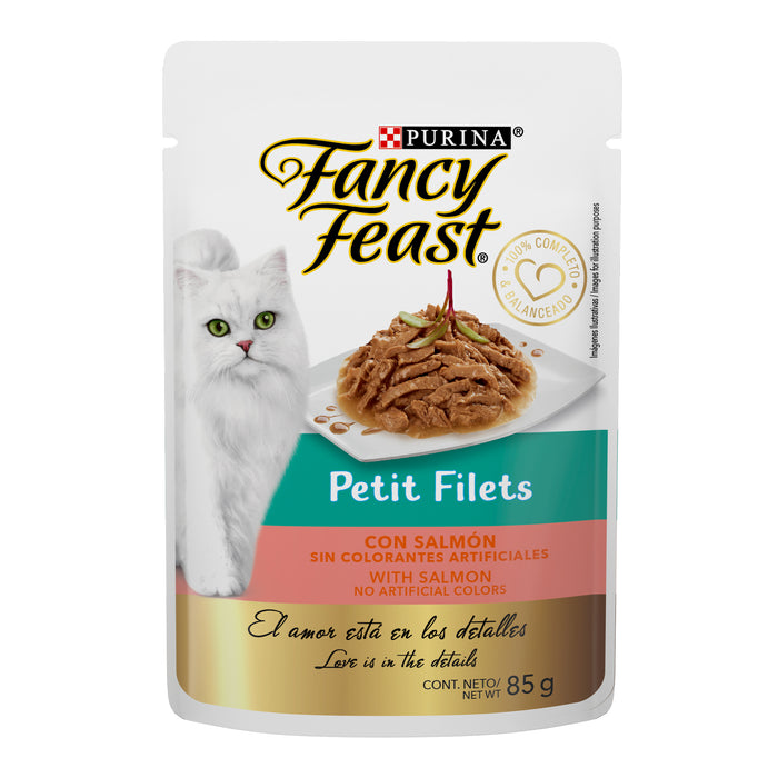 Purina® Fancy Feast® Petit Filets Salmón Alimento Húmedo para gatos adultos (paquete de 12 sobres)